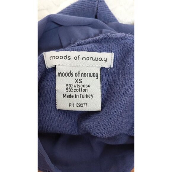 Moods of Norway Blue Blouse w/Bow Size XS Sheer Top Sweater Bottom Pullover - Picture 7 of 8